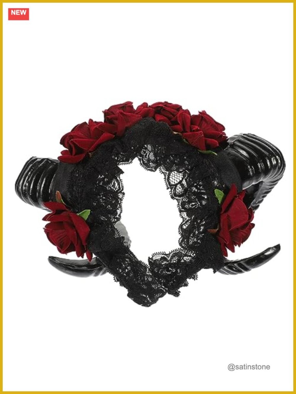 Gothic Sheep Horn Headband Devil Floral Cosplay Halloween Hair Hoop - Picture 1 of 6